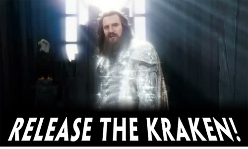 The meme image for release the cracken, a sceen shot of he movie Clash of the Titans.